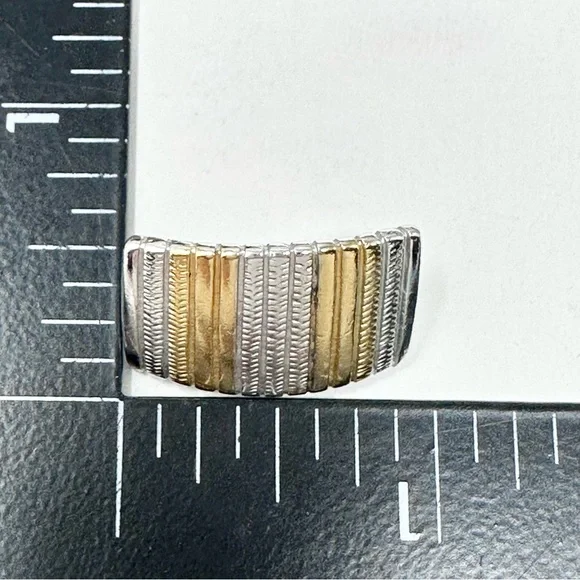 Trifari Signed Vintage Gold & Silver Tone Half Hoop Clip On Earrings - Picture 5 of 5